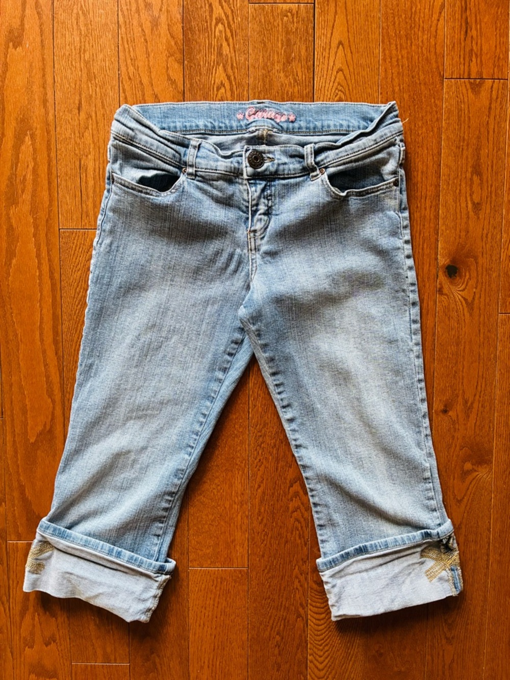 Garage Light Blue Cropped Women's Jeans with Cuffed Hem